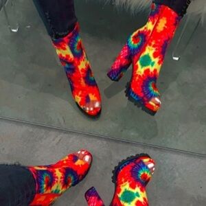 Tie Dye Open Toe Chunky Heel Boots